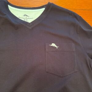 Tommy Bahama Navy Men shirt w pocket. Bali sky